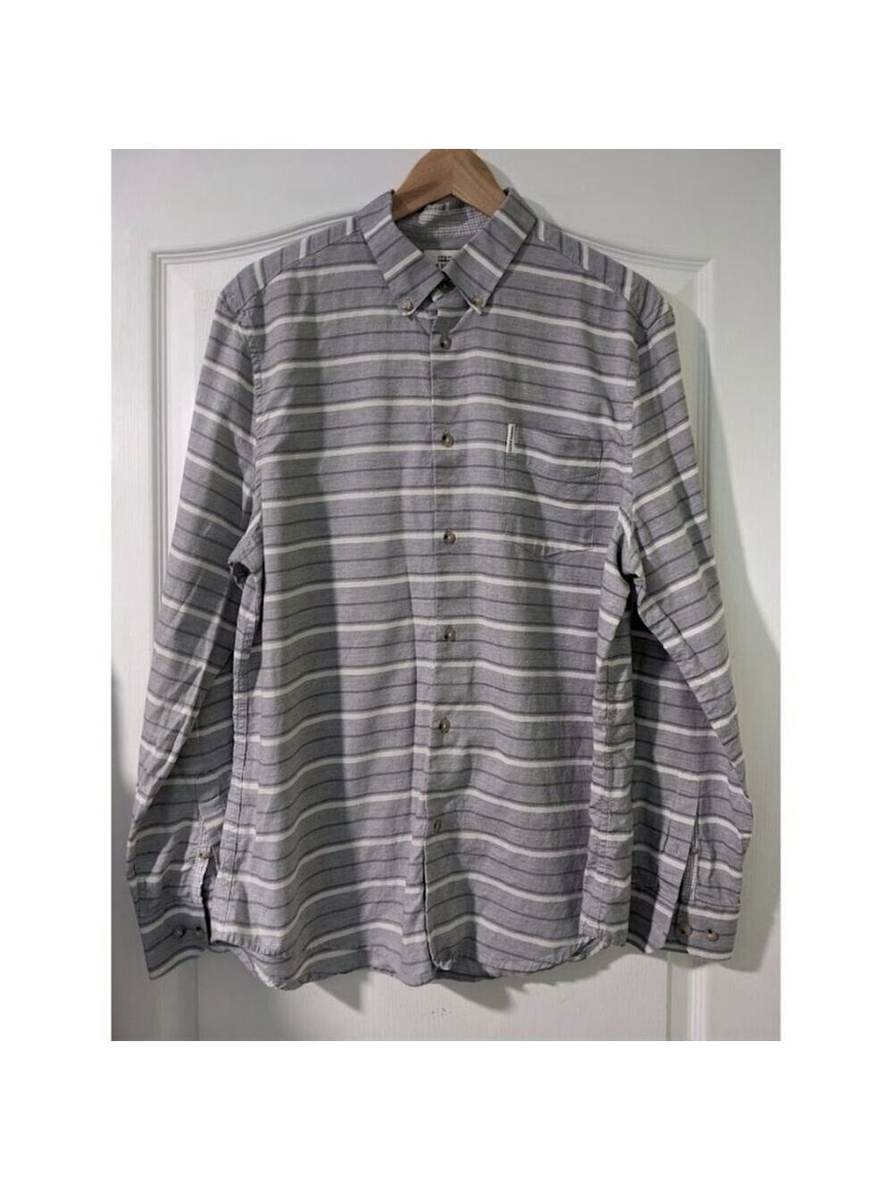 Ben Sherman | Mens Cotton Button Front Shirt in Grey Stripe